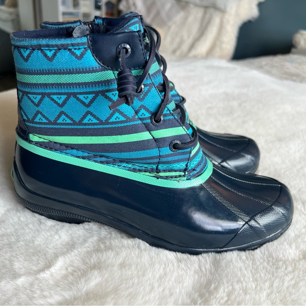Sperry Syren Gulf Playa Duck Boot Women 6.5 Navy Blue Teal Waterproof Rain Boots